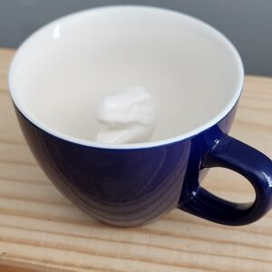Creature Cups Blue and White Ceramic Mug With a Dinosaur Head Inside T-Rex
